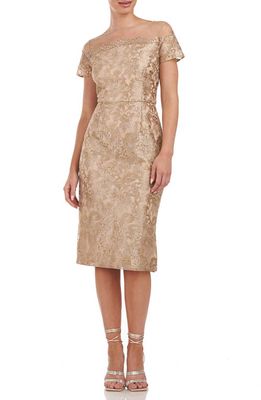 JS Collections Taylor Floral Lace Midi Dress in Gold