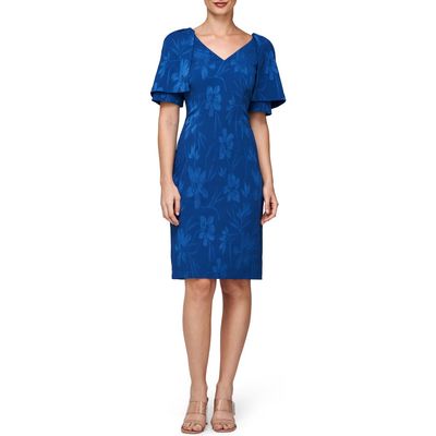 JS Collections Trinity Floral Sheath Dress in Blue Quartz 