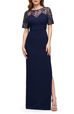 JS Collections Vanessa Embellished Column Gown in Navy 