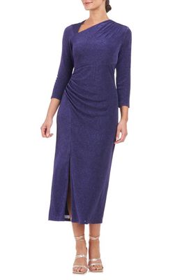 JS Collections Violeta Metallic Gathered Cocktail Midi Dress in Navy