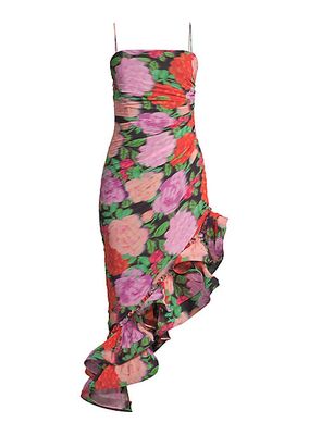 Jude Garden-Print Chiffon Asymmetric Dress