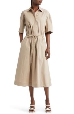 Judith & Charles Trent Tie Waist Midi Shirtdress in Mushroom