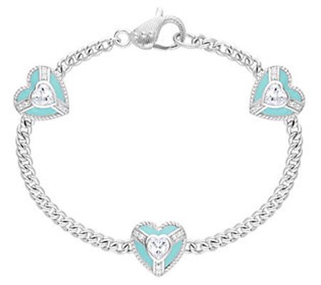 JUDITH Classic Enamel Diamonique Heart Bracelet, Sterling