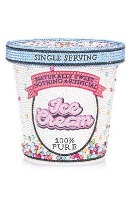 Judith Leiber Birthday Ice Cream Pint Clutch in Silver Rhine Multi
