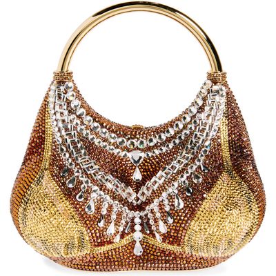 Judith Leiber Bust Bikini Crystal Embellished Top Handle Bag in Champagne Aurum Mutli 