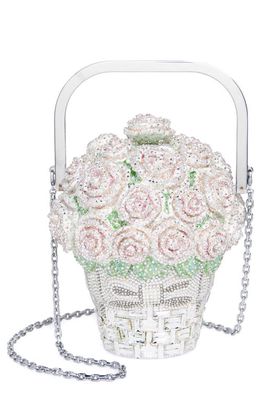 JUDITH LEIBER COUTURE Basket of Roses Crystal Embellished Clutch in Silver Rhine Multi