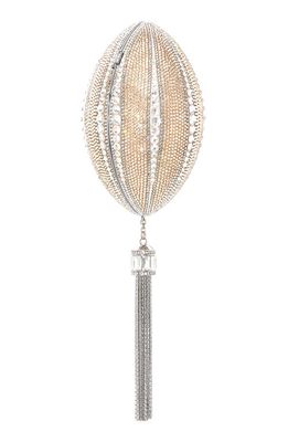 JUDITH LEIBER COUTURE Crystal Embellished Oval Minaudiére in Silver Prosecco Multi