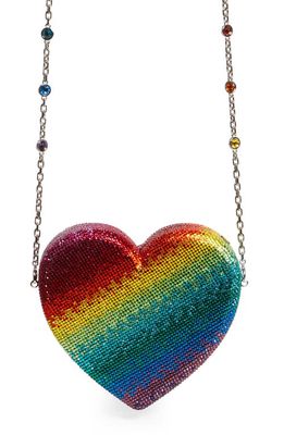 JUDITH LEIBER COUTURE Crystal Rainbow Heart Clutch in Rainbow/Silver Multi