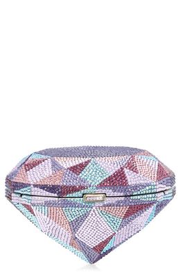 JUDITH LEIBER COUTURE Diamond Shape Crystal Clutch in Silver Amethyst Multi