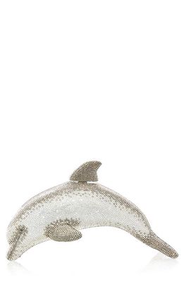JUDITH LEIBER COUTURE Dolphin Clutch in Silver Rhine Multi
