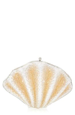 JUDITH LEIBER COUTURE Judith Leiber Scallop Clam Shell Clutch in Silver Rhine Multi
