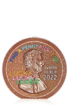 JUDITH LEIBER COUTURE Lucky Penny Disc Clutch in Silver Copper Multi