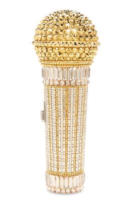JUDITH LEIBER COUTURE Microphone Diva Crystal Minaudiére in Silver Aurum Multi