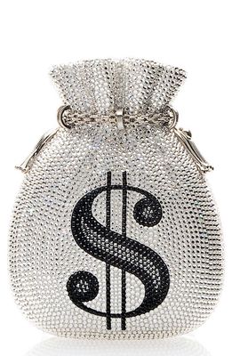 JUDITH LEIBER COUTURE Money Bags Crystal Embellished Pouch Bag in Silver