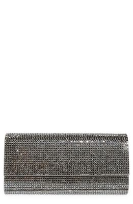 JUDITH LEIBER COUTURE Perry Embellished Satin Clutch in Ebonized Hematite