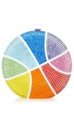 JUDITH LEIBER COUTURE Rainbow Crystal Basketball Clutch in Silver Multi