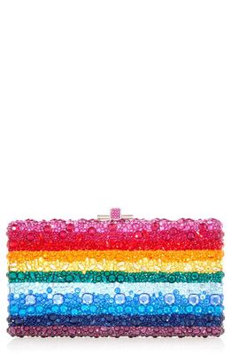 JUDITH LEIBER COUTURE Rainbow Stripe Crystal Box Clutch in Silver Multi