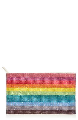 JUDITH LEIBER COUTURE Rainbow Stripe Crystal Zip Pouch in Champagne Multi