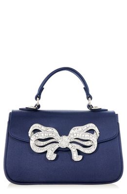 JUDITH LEIBER COUTURE Satin Bow Top Handle Bag in Silver Navy