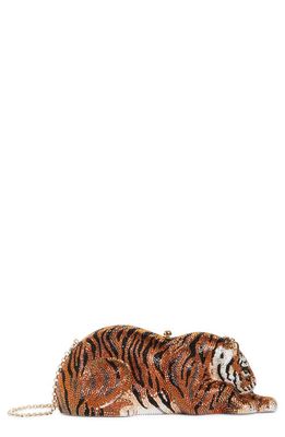 JUDITH LEIBER COUTURE Shere Khan Crystal Bengal Tiger Clutch in Champagne Copper Multi