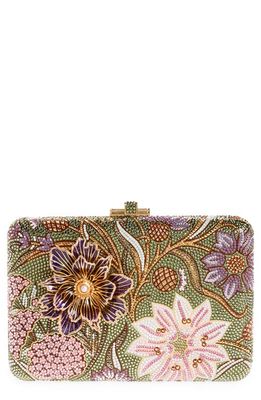 JUDITH LEIBER COUTURE Slim Slide Dancing Floral Crystal Clutch in Champagne Khaki Multi