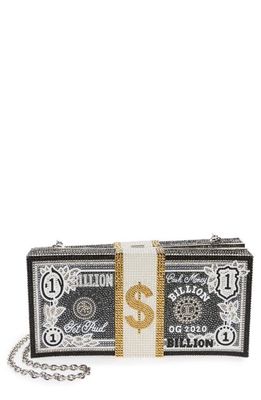 JUDITH LEIBER COUTURE Stack of Cash Billion Crystal Embellished Clutch in Silver Jet Multi 