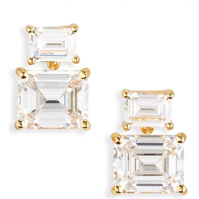 Judith Leiber Crystal Drop Earrings in Gold Clear 