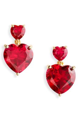 Judith Leiber Crystal Heart Drop Earrings in Gold Red