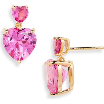 Judith Leiber Crystal Heart Drop Earrings in Pink 