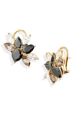 Judith Leiber Large Cubic Zirconia Cluster Earrings in Gold Black Clr Ombre