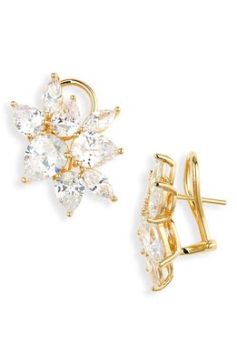 Judith Leiber Large Cubic Zirconia Cluster Earrings in Gold Clear