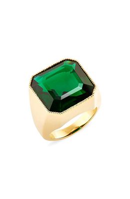 Judith Leiber Large Cubic Zirconia Signet Ring in Gold Green
