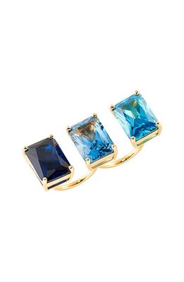 Judith Leiber Ombré Three Stone Knuckle Ring in Gold Blue Ombre