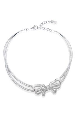 Judith Leiber Pavé Bow Double Strand Necklace in Silver/Clear