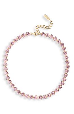 Judith Leiber Small Cubic Zirconia Heart Tennis Necklace in Pink Multi 