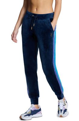 Juicy Couture Stripe Drawstring Velour Joggers in Regal Blue