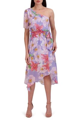 Julia Jordan Floral One-Shoulder Asymmetric Hem Dress in Lilac Multi