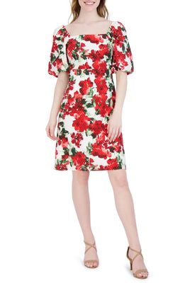 Julia Jordan Floral Puff Sleeve Fit & Flare Dress in Ivory/Red