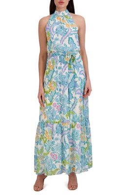 Julia Jordan Floral Sleeveless Tiered Maxi Dress in Ivory Multi