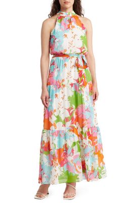 Julia Jordan Floral Tiered Maxi Dress in Ivory Multi