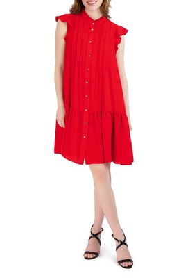 Julia Jordan Flutter Sleeve Button Front Shift Dress in Red