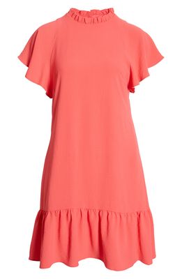 Julia Jordan Flutter Sleeve Ruffle Hem Dress in Coral