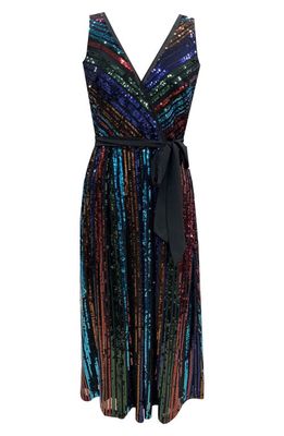 Julia Jordan Rainbow Sequin Stripe Fit & Flare Cocktail Dress in Blue Multi