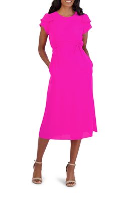 Julia Jordan Ruffle Sleeve Empire Waist Midi Dress in Fuchsia