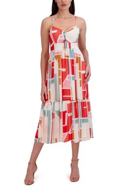 Julia Jordan Smocked Back Midi Sundress in Ivory Multi