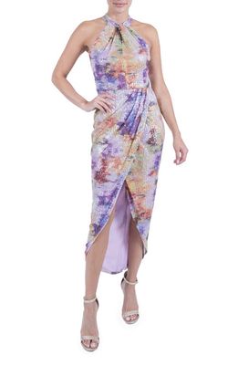 Julia Jordan Twist Neck Sequin Midi Dress in Lavender Multi