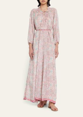 Julianna Lace-Up Floral Silk Maxi Dress