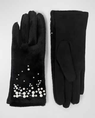 Juliette Pearlescent Embellished Faux Fur Gloves