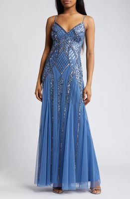 Jump Apparel Beaded A-Line Gown in Ocean