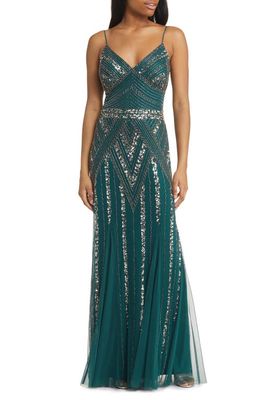 Jump Apparel Gatsby Beaded A-Line Gown in Hunter